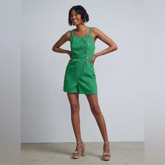 NWT New York and Company textured green romper with gold buttons Sizes L and XL - Picture 1 of 2